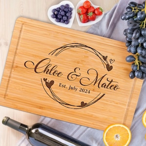 Personalized Cutting Board Wedding Gift, Bamboo Charcuterie Board, Unique Valentines Day Gift, Bridal Shower, Engraved Engagement Present,
