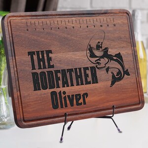 Personalized Rodfather Cutting Board for Fathers, Father&#39;s Day Gift from Kids, Birthday Gift for Men, Dad Grandpa Fishing Gift, Fisher Man