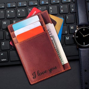 Billetera para hombre, billetera delgada de estilo minimalista, billetera personalizada, regalo para él, regalo para el padrino de boda, regalo para el esposo, regalo para él, billetera grabada