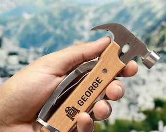 Customized Multi Tool, Engraved Gift, Christmas Present, Army Knife, Camping Survival Tool, Wine Opener,  Home Essentials, Wooden Outdoor