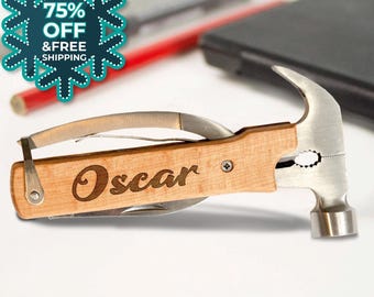 Personalized Hammer Multi Tool for Dad, Father's Day Gift, Custom Name Gift for Him, Father's Day Handy Tool, Engraved Wood Handle