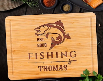 Personalized Fishing Cutting Board, Engraved Fisherman Gift Charcuterie Board, Cutting Board For Fisherman, Fishing Gift For Dad, Papa Gift