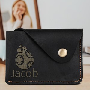 Cartera de cuero hecha a mano con bolsillo frontal para hombre, billetera de padrino de boda, billetera delgada para tarjetas de crédito e identificación, billetera de cuero personalizada, regalo grabado para el día del padre