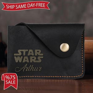 Cartera personalizada de Star Wars para papá, tarjetero de cuero, tarjetero personalizado, tarjetero con monograma