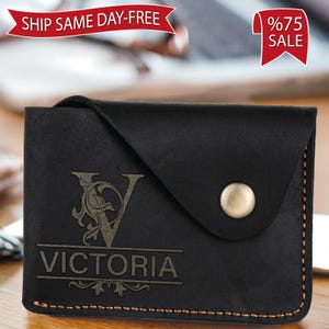 Regalo para el Día del Padre, Tarjetero de Cuero Personalizado, Billetera Personalizada para Papá, Hecha a Mano, con Monograma, Mini Billeteras para Hombre, Tarjetero