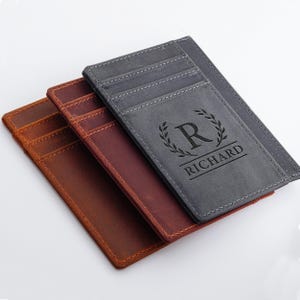 Billetera delgada para hombres, mujeres, tarjetero de cuero minimalista, tarjetero personalizado, billetera de cuero, tarjetero personalizado, regalo para él, para ella
