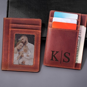 Tarjetero de cuero, tarjetero personalizado, tarjetero con monograma, estuche personalizado para tarjetas de visita, regalo de empresa