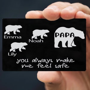 Tarjeta de mensaje personalizada para regalos del día especial del cumpleaños del día del padre, tarjeta de mensaje de papá oso, tarjeta de billetera personalizada, tarjeta de billetera grabada