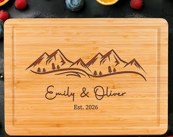 Mountain Wedding Gift Custom Cutting Board Mountain Theme Christmas Couple Hiking Gift with Mountains Housewarming Gift Adventure Wedding