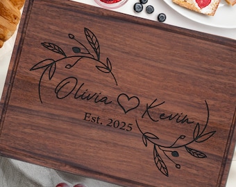 Custom Name Engraved Wedding Gift, Personalized Cutting Board, Engagement Gift for Couples, Bridal Shower Gift for Bride, Bamboo Wood Board