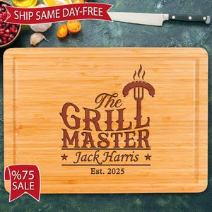 Personalized Grill Master Gift For Dad, BBQ Cutting Board, Fathers Day Gift, Custom Boyfriend, Husband Gift, Wood Grill Gift for Dad