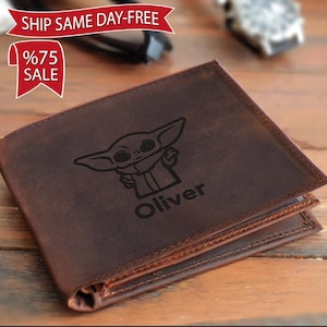 Cartera personalizada de Yoda - Star Wars para papá, cartera de cuero de Yoda para papá, regalo con nombre personalizado, regalo para el Día del Padre, regalos únicos para papá