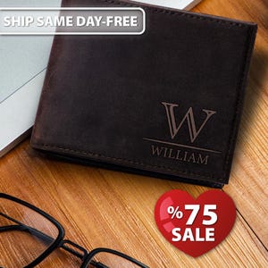 Cartera de cuero personalizada, cartera de cuero genuino grabada personalizada, regalo de aniversario para él, hombres, padre, papá, esposo, novio
