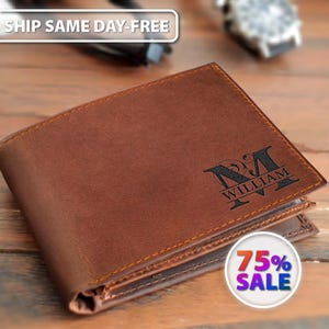 Cartera de cuero para hombre, Cartera personalizada para hombre, Cartera para hombre con tres pliegues, Regalo de San Valentín, Regalo para papá, Cartera de cuero para hombre, Regalo de tercer aniversario para él