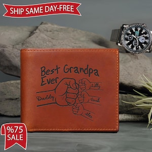 Cartera personalizada para abuelo, el mejor abuelo del mundo, regalo de cuero para el Día del Padre, personalizada con los nombres de los niños, regalo para novio, esposo y papá.