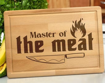 Custom Carving Meat Board, Personalized BBQ Gift for Dad, Wooden Engraved Cutting Board Gift for Him, Master of the Meat Barbeque Board