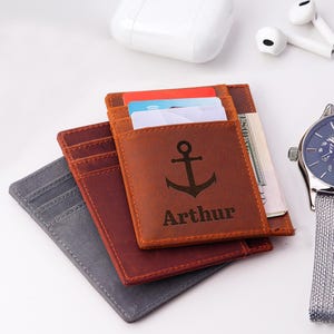 Billetera minimalista personalizada para tarjetas. Billetera personalizada. Regalo para padrinos de boda. Tarjetero de piel fina. Billetera unisex, Billetera para él