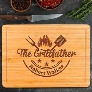 The Grillfather Cutting Board, Personalized BBQ Gift for Dad, Custom Grill Master Board, Father&#39;s Day Gift for Him, Chef Name Engraved