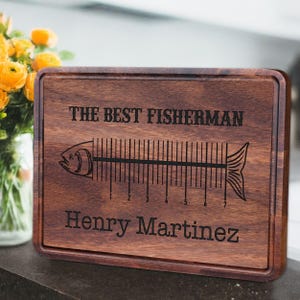 Personalized Rodfather Cutting Board for Fathers, Father&#39;s Day Gift from Kids, Birthday Gift for Men, Dad Grandpa Fishing Gift, Fisher Man