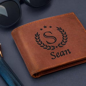 Cartera de cuero personalizada, cartera de cuero genuino grabada personalizada, regalo de aniversario para él, hombres, padre, papá, esposo, novio