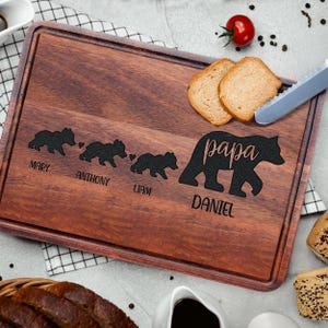 Custom Papa Bear Cutting Board, Personalized Christmas Gift with Kids Names for Men, Cutting Board for Dad Papa, Dad Gift from Kids, New Dad