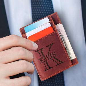 Tarjetero de cuero genuino, billetera delgada con iniciales personalizadas, tarjetero, billetera pequeña de cuero personalizada, regalo para ella