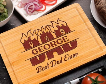 Personalized Dad Cutting Board, Best Dad Ever Gift with Custom Name, BBQ Grill Bamboo Board, Unique Housewarming or Fathers Day Gift