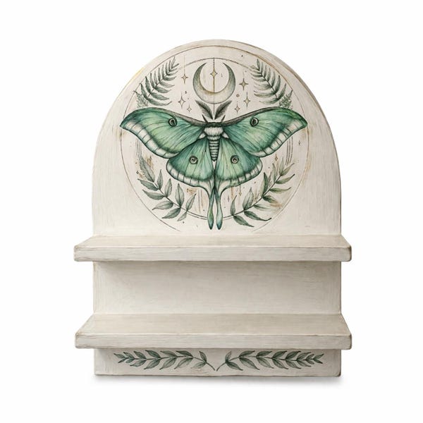 Luna Moth & Moon Arched Wall Shelf! Handmade • Custom • Woodwork • Display Art