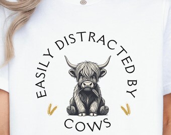 Leicht abgelenkt von Kühen Graphic Tee, lustiges Kuh-Liebhaber-Shirt