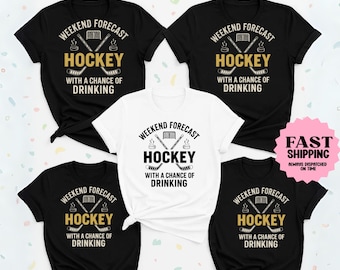 Weekend Forecast Hockey with a Chance of Drinking Shirt, Funny Hockey Shirt, Ice Hockey Player Gift, Comfort Colors® Hockey Tee, Game Day