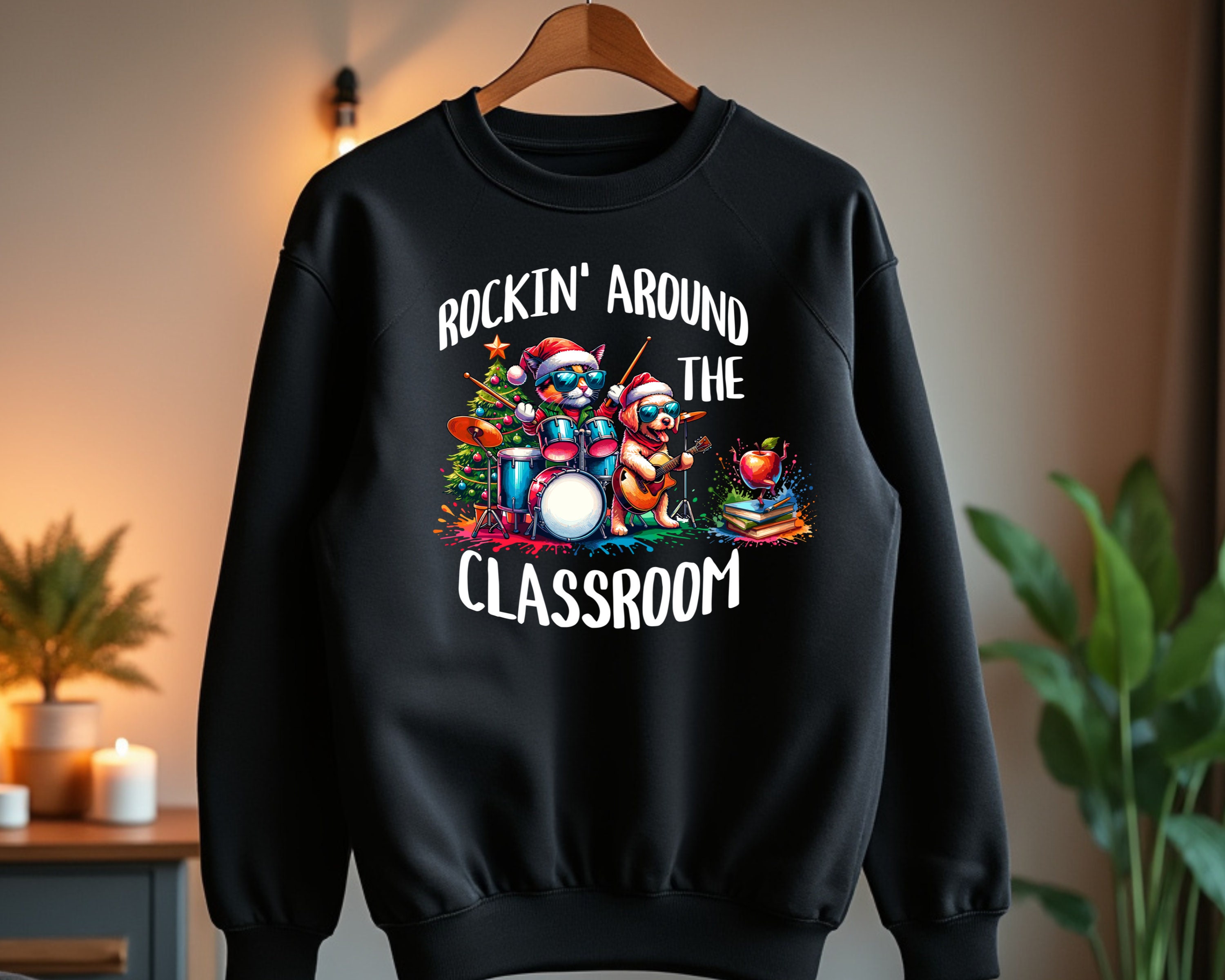 family japan シャツ Rockin Around the Classroom Sweatshirt, Cute Teacher Christmas