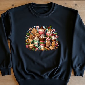 Gingerbread Christmas Coffee Shirt, Christmas coffee Sweatshirt, women Holiday sweater, Xmas Tee, Coffee Lover gift, Latte drink Crewneck