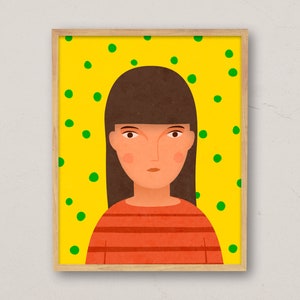 Girl, Yellow, Dots, Green, Wall Art, Wall Decor, Printable Wall Art, Print, Poster, Digital Download, Fun, Living Room, Nursery Room, Boho