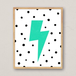 Lightning bolt, Thunder, Dots, Turquoise, Wall Art, Wall Decor, Printable Wall Art, Print, Digital Download, Colorful, Living Room,Boho
