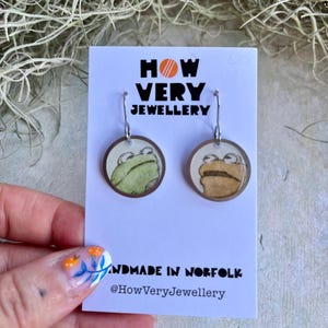Handmade medium Frog and Toad earrings, gift for best friend, recycled jewellery, bookish jewellery, teacher gift, cosycore, queer earrings