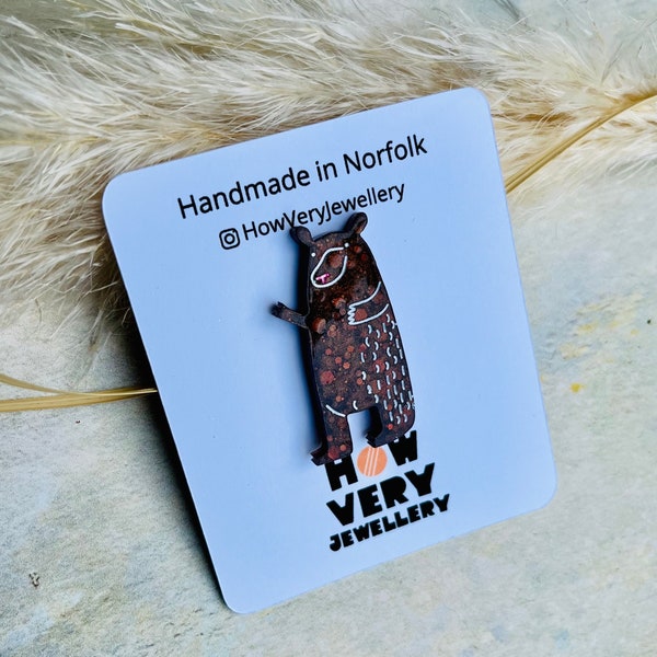 Brown bear pin, man or bear, grizzly bear, kawaii bear pin, gift for friend, cute bear pin, gift for feminist