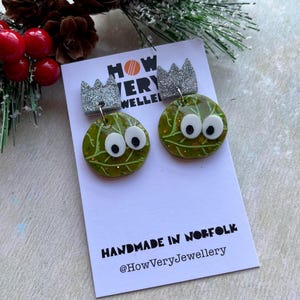 Handmade silly dark sprouts earrings, brussels sprout, wacky earrings, secret Santa gift, gift for friend, lightweight jewellery