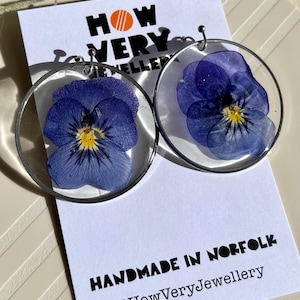 Handmade Real Pansy Flower Earrings: Eco Resin Floral Jewellery