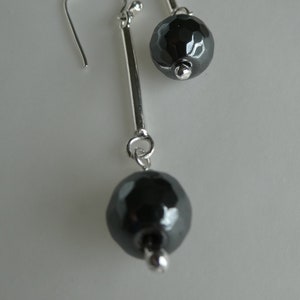 Hematite and sterling silver handmade drop hook earrings