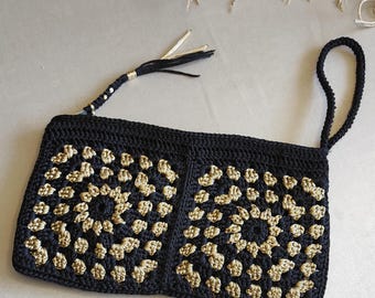Boho-stil armbandsväska, virkad kuvertväska, broderad geometrisk kuvertväska