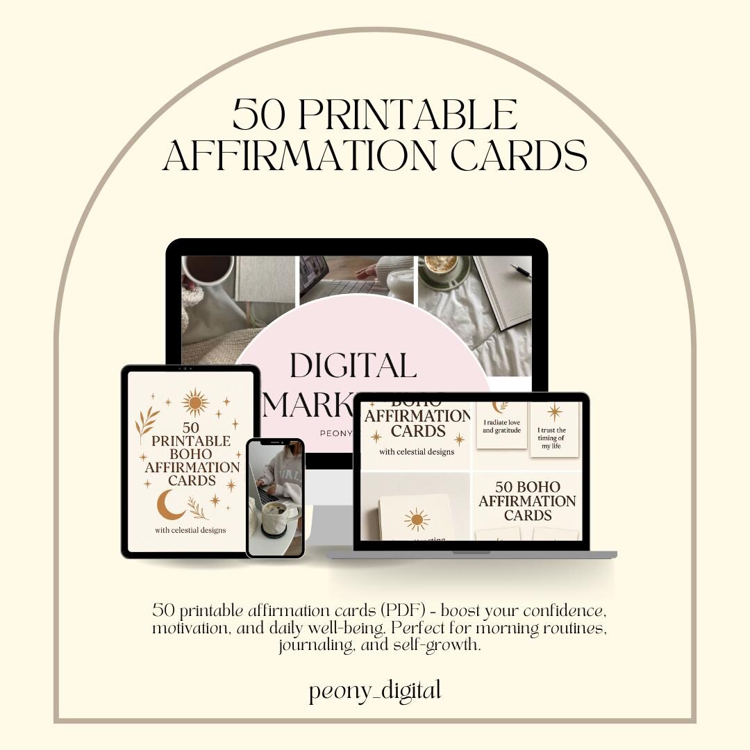 50 Printable Affirmation Cards PDF – Self-care, Motivation, Confidence ...