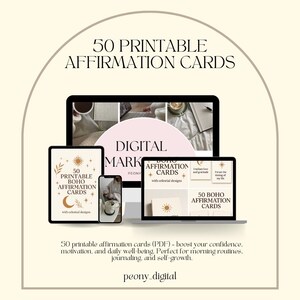 50 cartes d'affirmation imprimables (PDF) – Soins personnels, motivation, confiance en soi, citations positives, pleine conscience pour les femmes