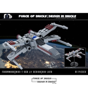May include: A white and gray LEGO model of a Star Wars X-wing fighter with red and gray accents. The model is 91 pieces and is displayed against a backdrop of a planet Earth.