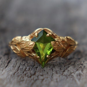 Anillo de peridoto inspirado en la naturaleza, plata de ley 925, regalo de San Valentín para mujer. Anillo de peridoto inspirado en la naturaleza, oro de 14 quilates.