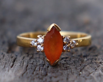 Vintage Carnelian Marquise Ring, Gold-Filled Ring, Dainty Ring, Birthday Gift, Engagement Ring, Ring For Her