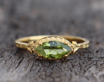 Peridot Ring, Women's Ring, 18k Gold Plated 925 Sterling Silver Handmade Ring, Engagement Ring, Anniversary Ring, Promise Gift For her