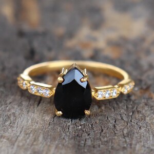 Natural Black Onyx Solitaire Ring, 925 Sterling Silver Ring, 14K Gold Ring, Black Onyx Ring, Women's Ring, Handmade Jewelry Gift For Her