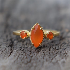Natural Carnelian ring, gold-filled gemstone ring 925 sterling silver ring, small Marquise stone ring band, minimalist stacking ring