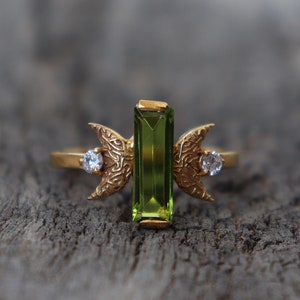 Hydro Peridot Ring, Bar Gemstone Ring, 925 Sterling Silver Ring, 18k Rose Gold Vermeil Ring, Handmade Ring, Wedding Ring, Gift For Her