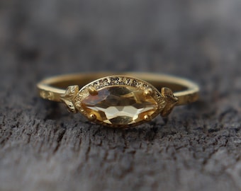 Genuine 14k Vermeil Citrine Ring ~ 925 Sterling Silver Wedding Anniversary Gift Ring For Women's ~ Handmade November Birthstone Dainty Ring